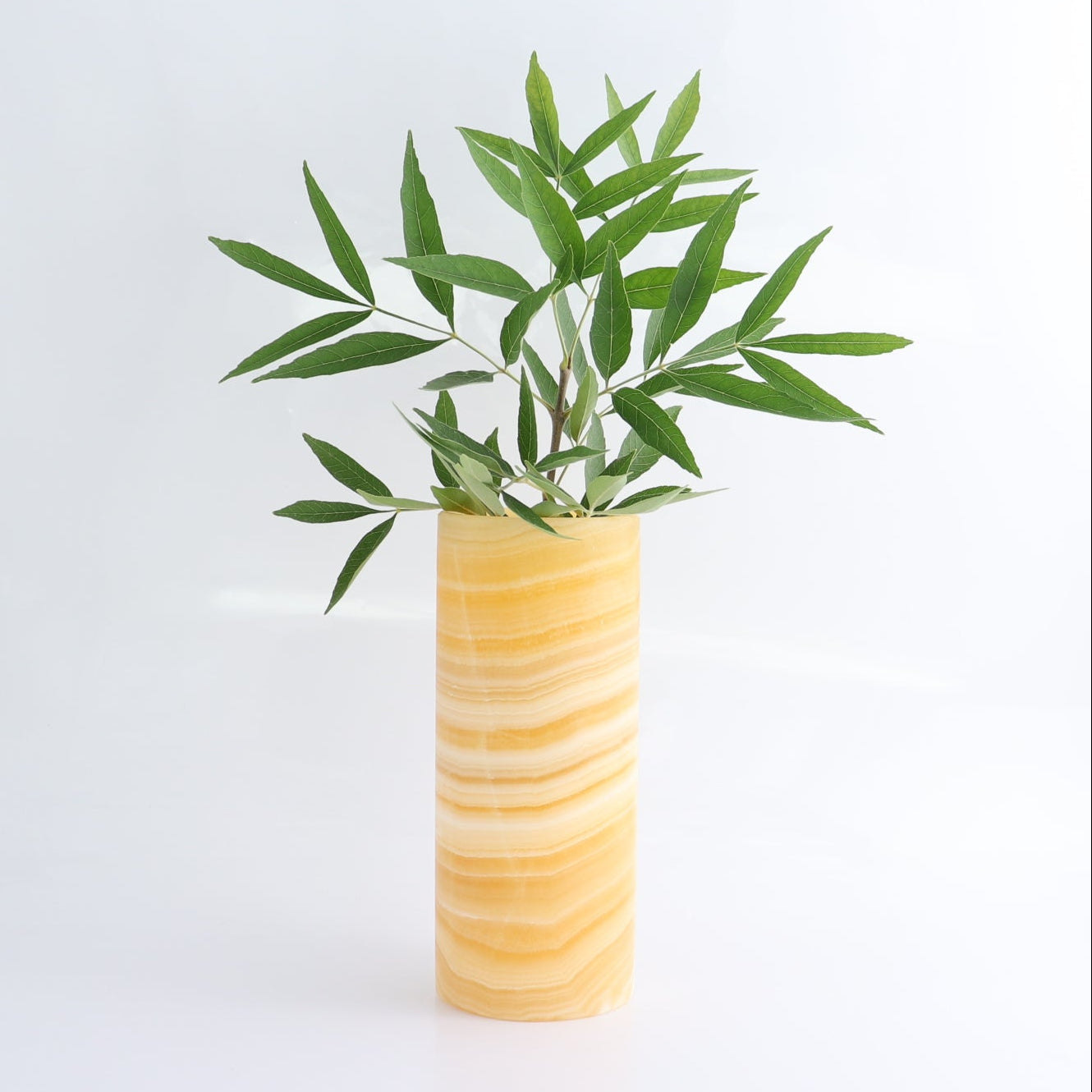 One Medium Flower Vase Mexican Onyx/Calcite Yellow & White