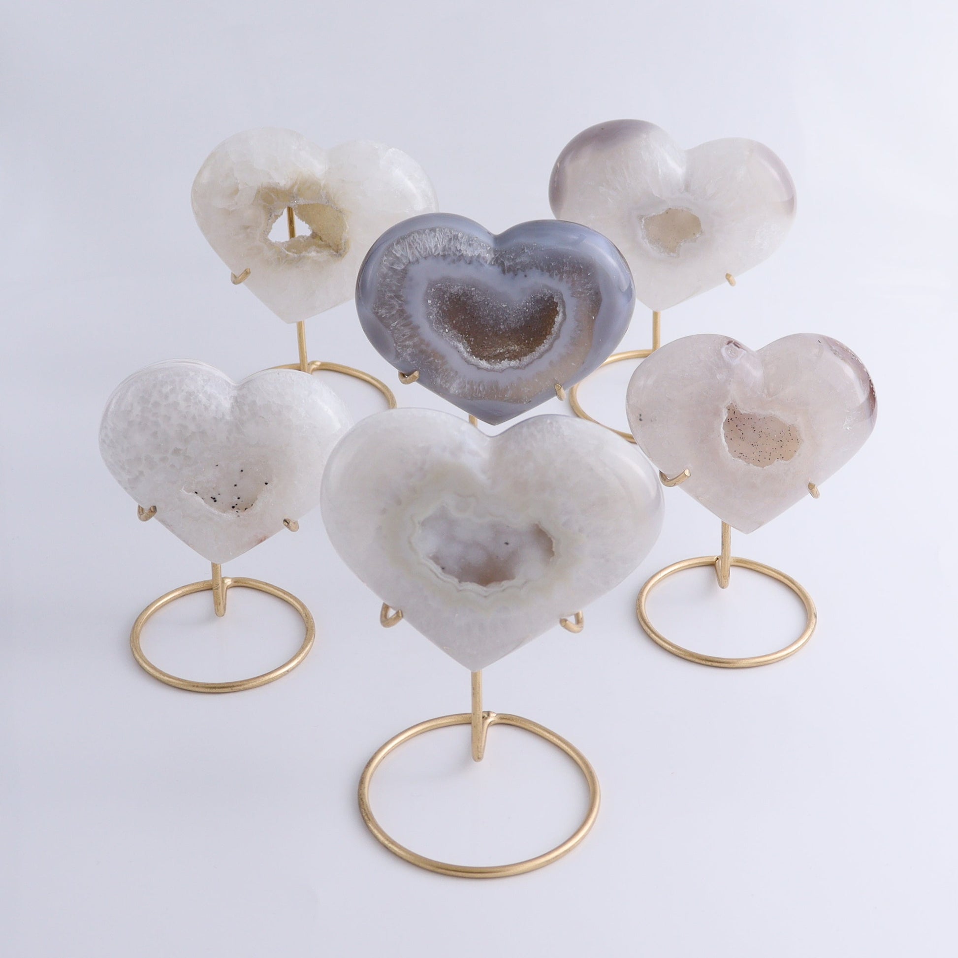 Agate Hearts with Stand Set of 6 - Expert Wholesale and Supplier of Wholesale Crystals & Bulk Gemstones, ["Agate","Brazil","Hearts"]