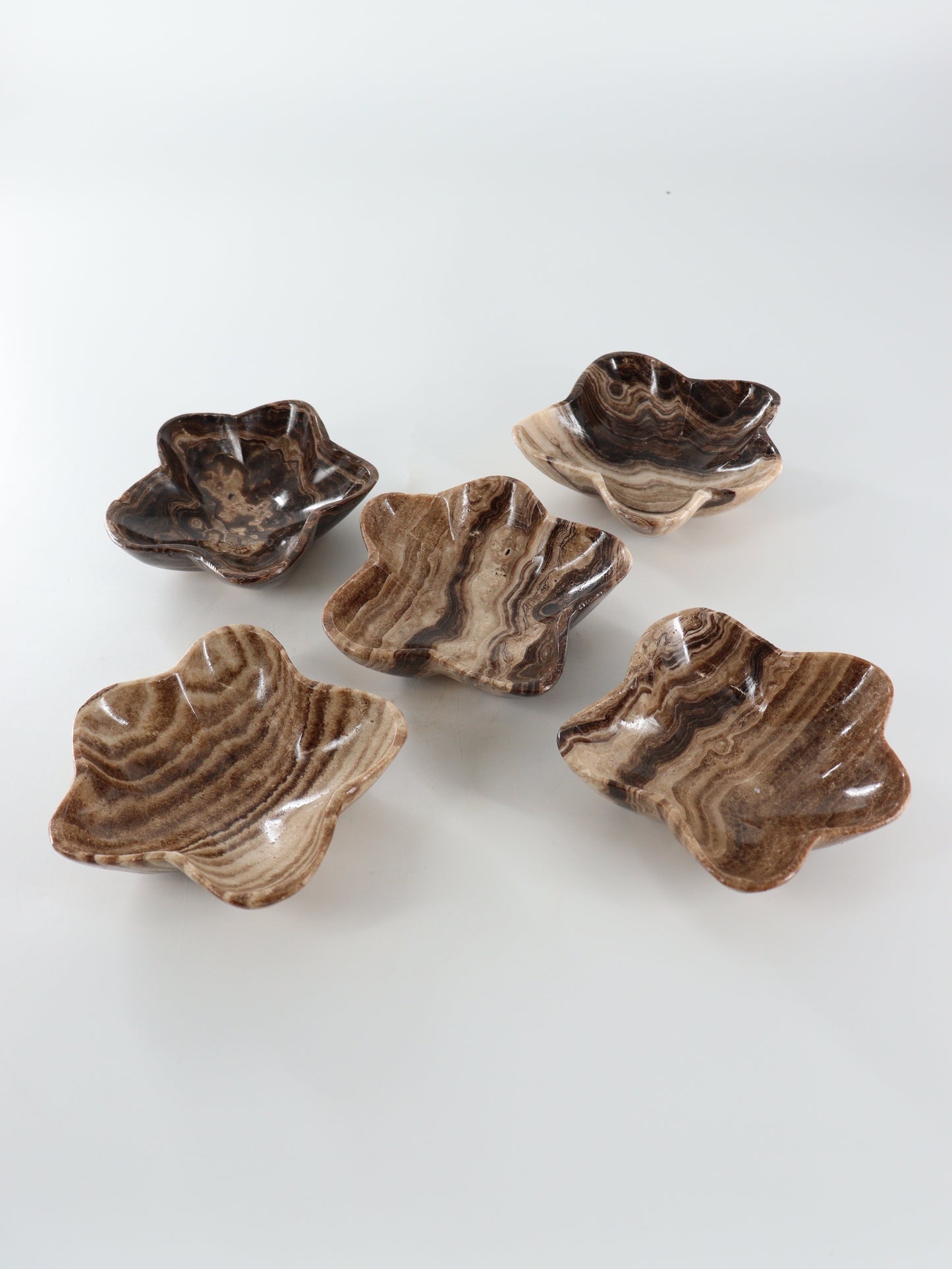 Chocolate Onyx Flower Bowls Set of 5 - Expert Supplier of Wholesale Crystals & Bulk Gemstones