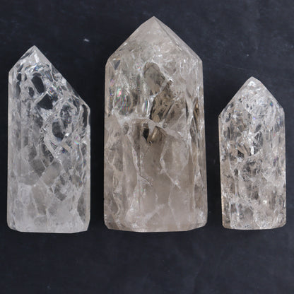 Crackled Quartz Towers Set of 3 - Expert Wholesale and Supplier of Wholesale Crystals & Bulk Gemstones, ["Clear Quartz","Crackled","Points","Quartz","Towers"]