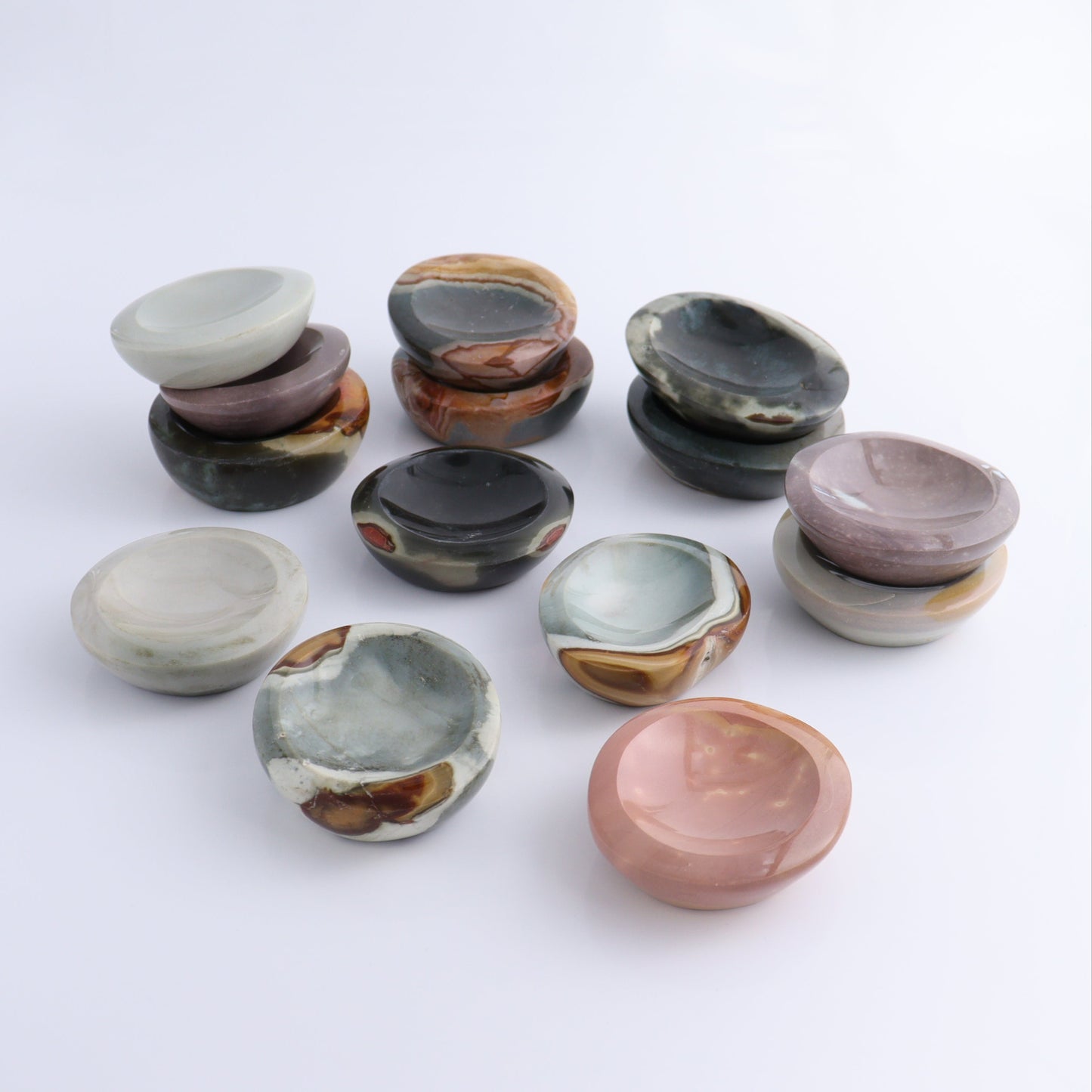 Polychrome Jasper Little Bowls Set of 14 - Expert Wholesale and Supplier of Wholesale Crystals & Bulk Gemstones, ["Bowls","jasper","Madagascar","Polychrome Jasper"]