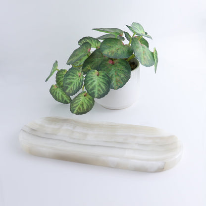 One Oval Dish Mexican Onyx/Calcite White & Grey