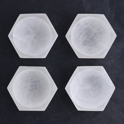 One Selenite (Satin Spar) Hexagon Bowl 10 cm - Expert Wholesale and Supplier of Wholesale Crystals & Bulk Gemstones, ["Bowls","Hexagon","Morocco","Selenite"]