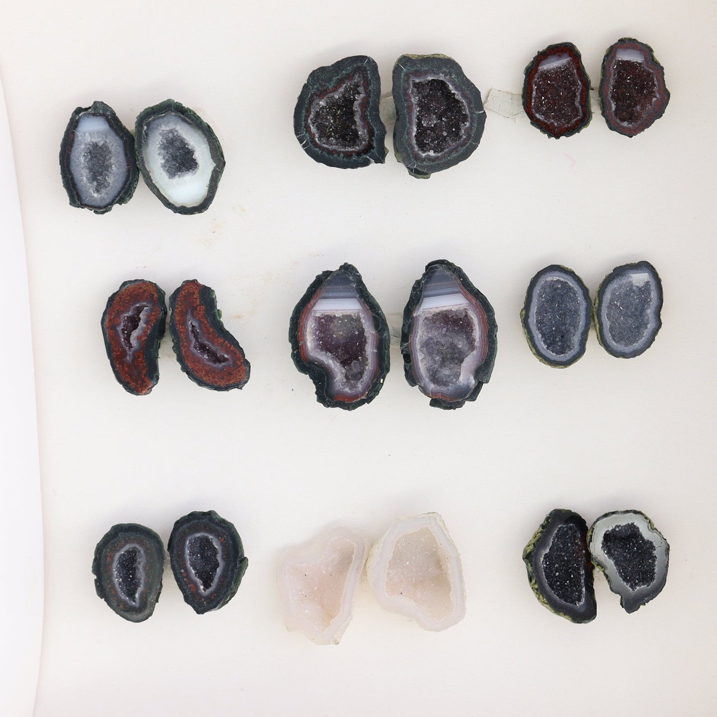 Tabasco Geodes 9 Pairs - Expert Wholesale and Supplier of Wholesale Crystals & Bulk Gemstones, ["Geodes","Tabasco Geode"]