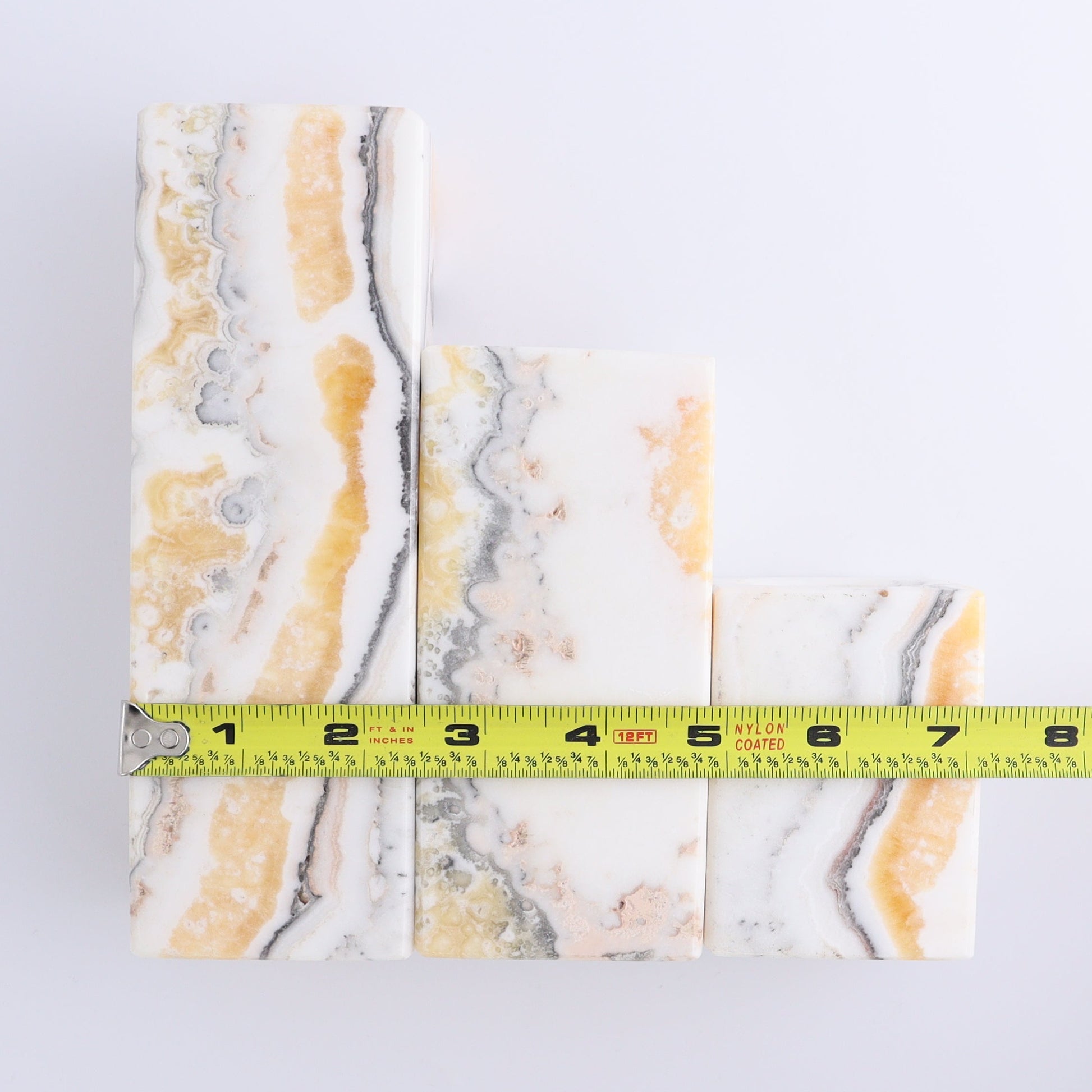 One Candle Holder Mexican Onyx/Calcite Zebra Yellow & White Set of 3 - Expert Wholesale and Supplier of Wholesale Crystals & Bulk Gemstones, ["Calcite","Candle Holder","Catalog Onyx","Mexico","onyx"]