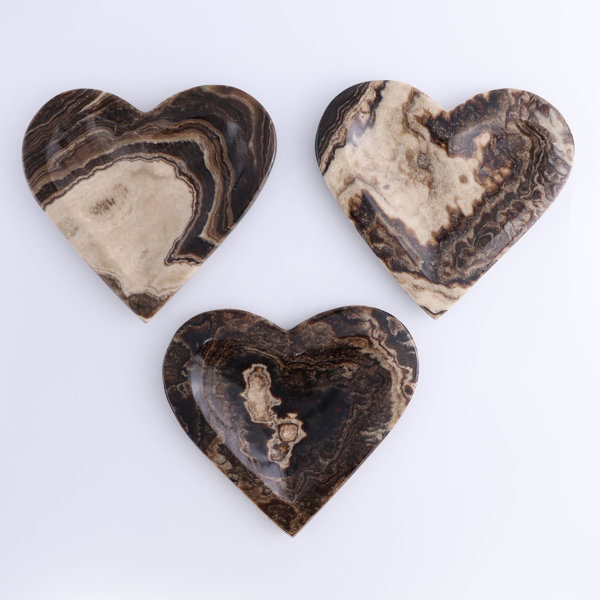 One Mexican Onyx/Calcite Chocolate Heart Dish - Expert Wholesale and Supplier of Wholesale Crystals & Bulk Gemstones, ["Calcite","Catalog Onyx","Decorative Dish","heart","Hearts","Mexico","onyx"]