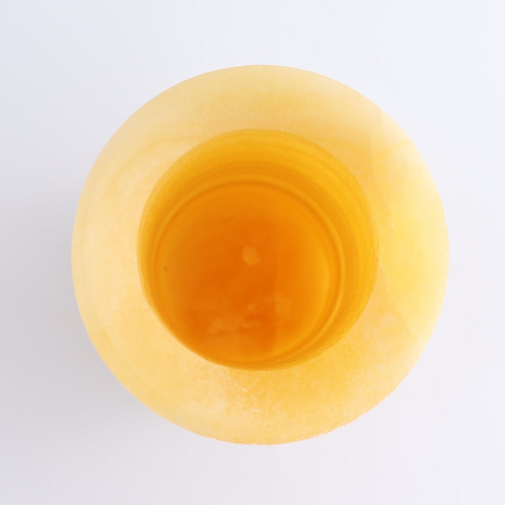 One Medium Flower Vase Mexican Onyx/Calcite Yellow & White