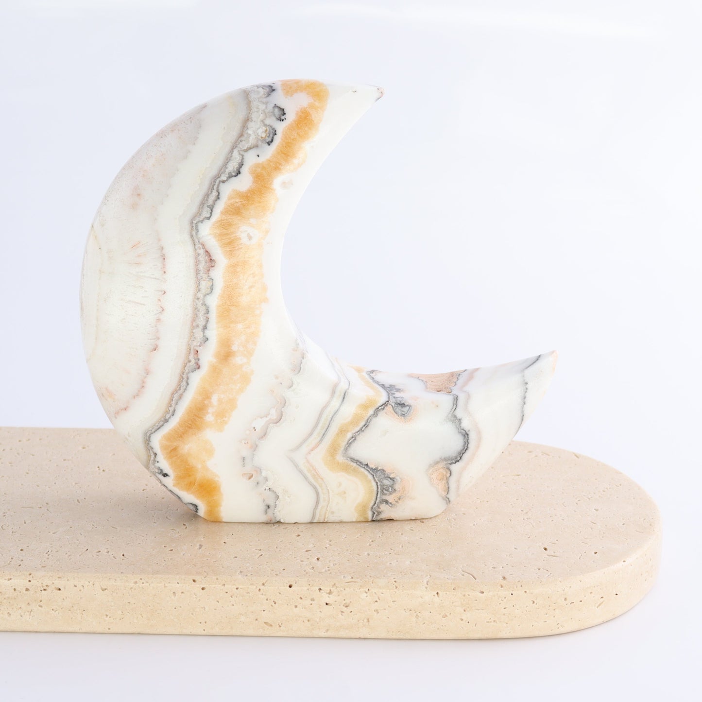One Standing Moon Mexican Onyx/Calcite Zebra White - Expert Wholesale and Supplier of Wholesale Crystals & Bulk Gemstones, ["Calcite","Catalog Onyx","Mexico","moons","onyx"]