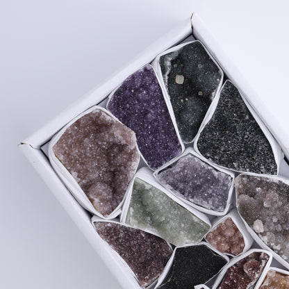 Uruguay Rainbow Amethyst Clusters Flat of 13 - Expert Wholesale and Supplier of Wholesale Crystals & Bulk Gemstones, ["Amethyst","Clusters","Rainbow Amethyst","Sugar Rainbow Amethyst","Uruguay"]