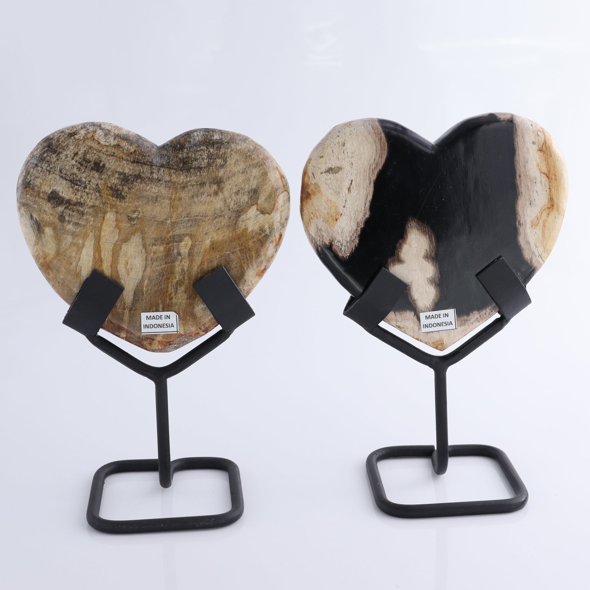 Petrified Wood Hearts with Stands Set of 4 - Expert Wholesale and Supplier of Wholesale Crystals & Bulk Gemstones, ["Hearts","Indonesia","Petrified Wood"]
