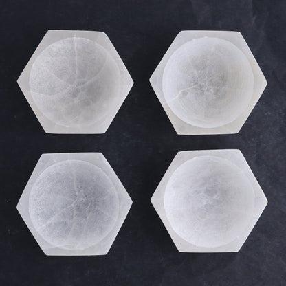 One Selenite (Satin Spar) Hexagon Bowl 10 cm - Expert Wholesale and Supplier of Wholesale Crystals & Bulk Gemstones, ["Bowls","Hexagon","Morocco","Selenite"]