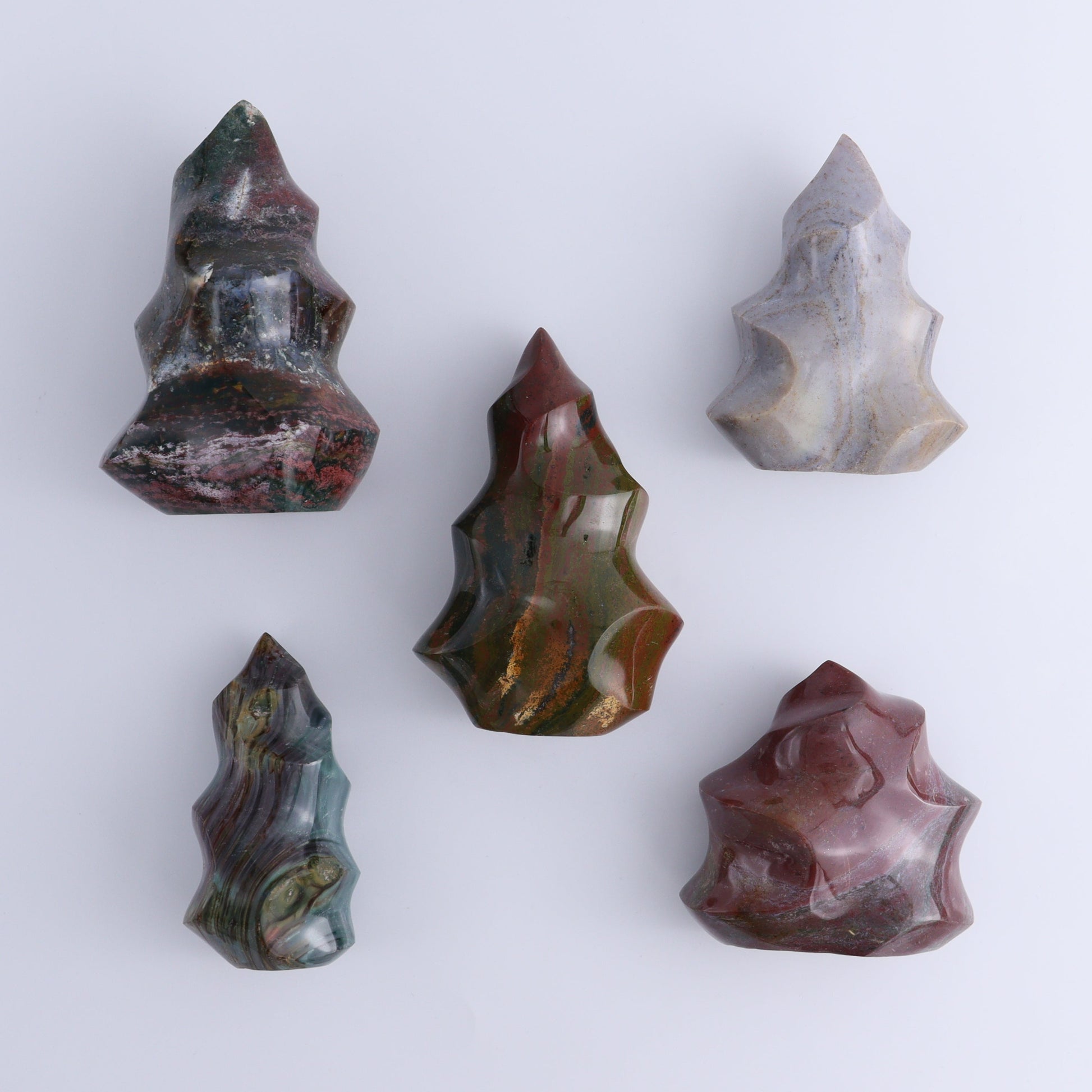 Ocean Jasper Flames Set of 5 - Expert Wholesale and Supplier of Wholesale Crystals & Bulk Gemstones, ["close_30","flames","jasper","Madagascar","Ocean Jasper"]