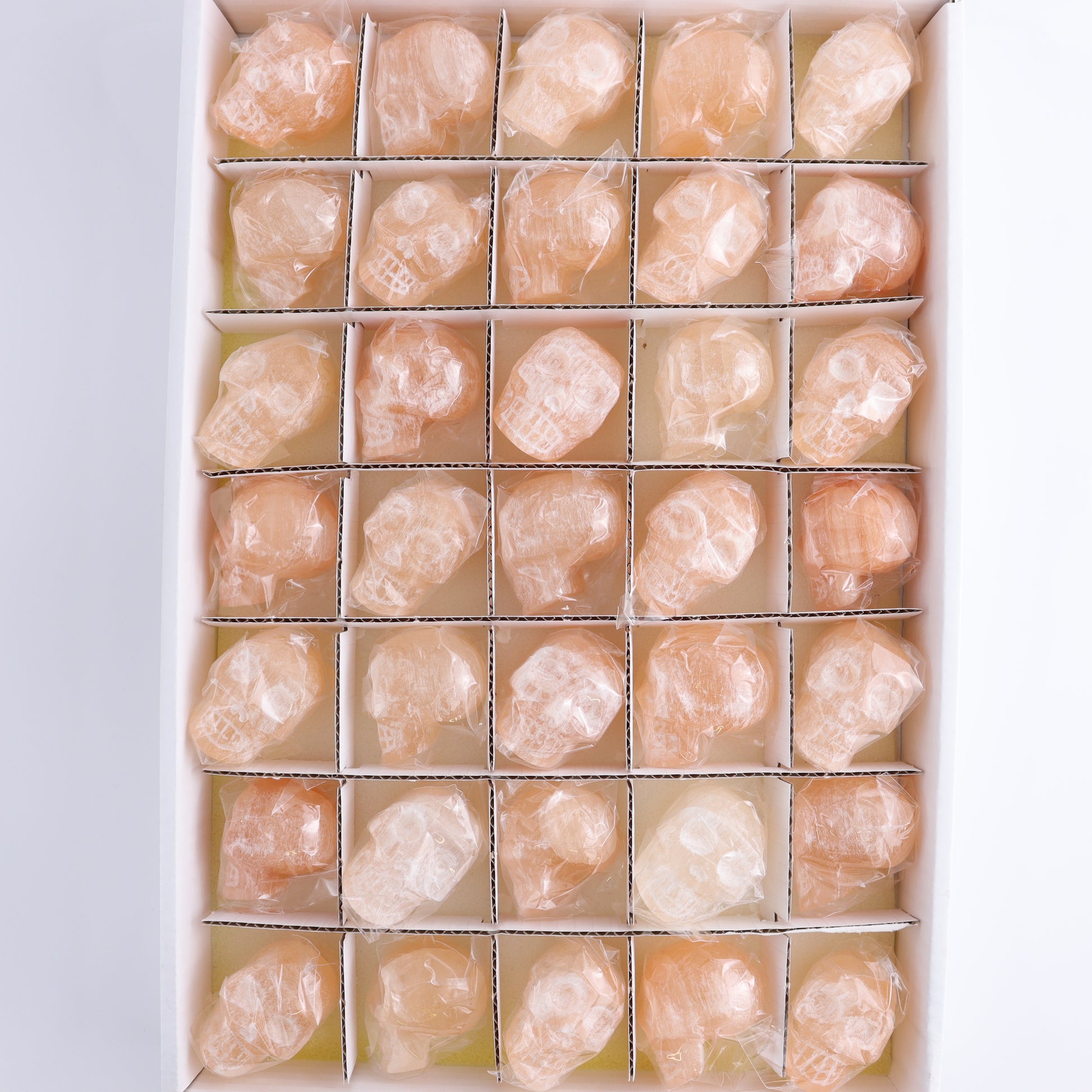 Selenite Skulls Set of 35 - Expert Wholesale and Supplier of Wholesale Crystals & Bulk Gemstones, ["Morocco","selenite","Skulls"]