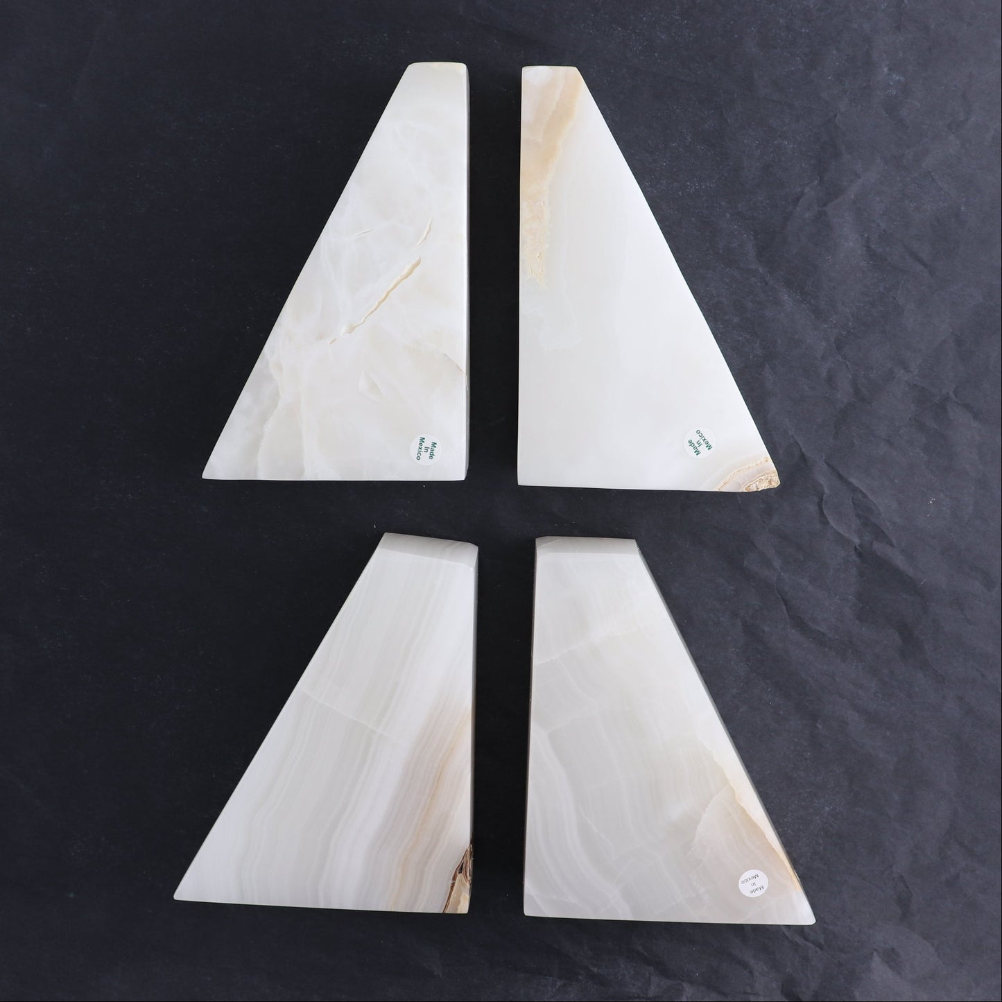 One Pair of Mexican Onyx/Calcite White Polished Bookends