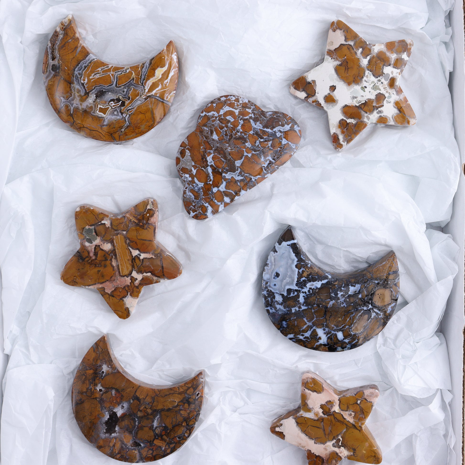 Brecciated Jasper Moons, Stars, and Clouds Set of 9 - Expert Wholesale and Supplier of Wholesale Crystals & Bulk Gemstones, ["Brecciated Jasper","Clouds","Indonesia","moons","stars"]