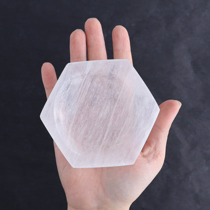 One Selenite (Satin Spar) Hexagon Shallow Bowl 7 cm - Expert Wholesale and Supplier of Wholesale Crystals & Bulk Gemstones, ["Bowls","Hexagon","Morocco","Selenite"]