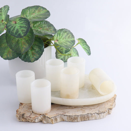 Shot Glass Set Mexican Onyx/Calcite White - Expert Wholesale and Supplier of Wholesale Crystals & Bulk Gemstones, ["Calcite","Catalog Onyx","Mexico","onyx","Shot Glasses"]