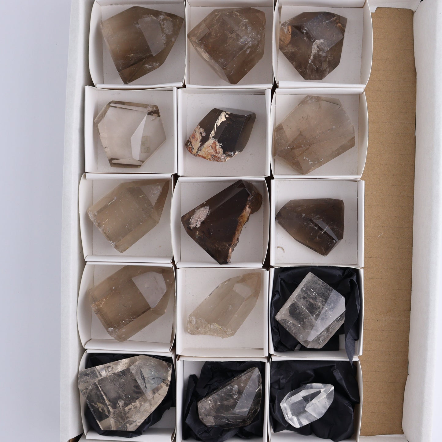 Quartz Mixed Set of 15 - Expert Wholesale and Supplier of Wholesale Crystals & Bulk Gemstones, ["Brazil","Clear Quartz","Quartz","Smoky Quartz"]