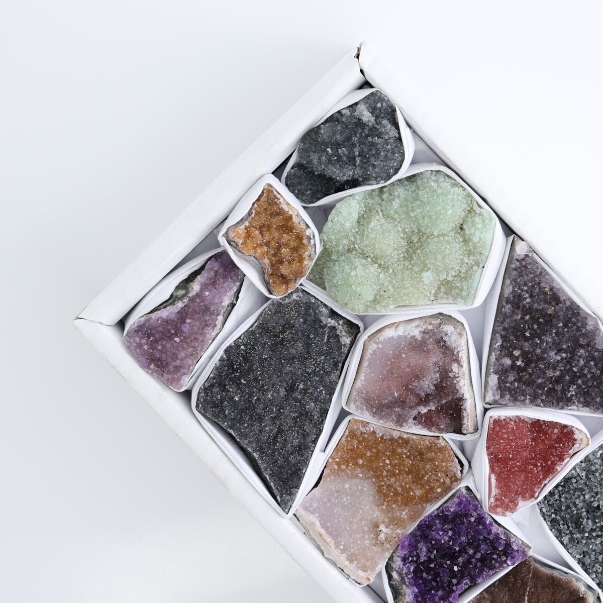 Uruguay Rainbow Amethyst Clusters Flat of 12