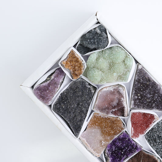 Uruguay Rainbow Amethyst Clusters Flat of 12