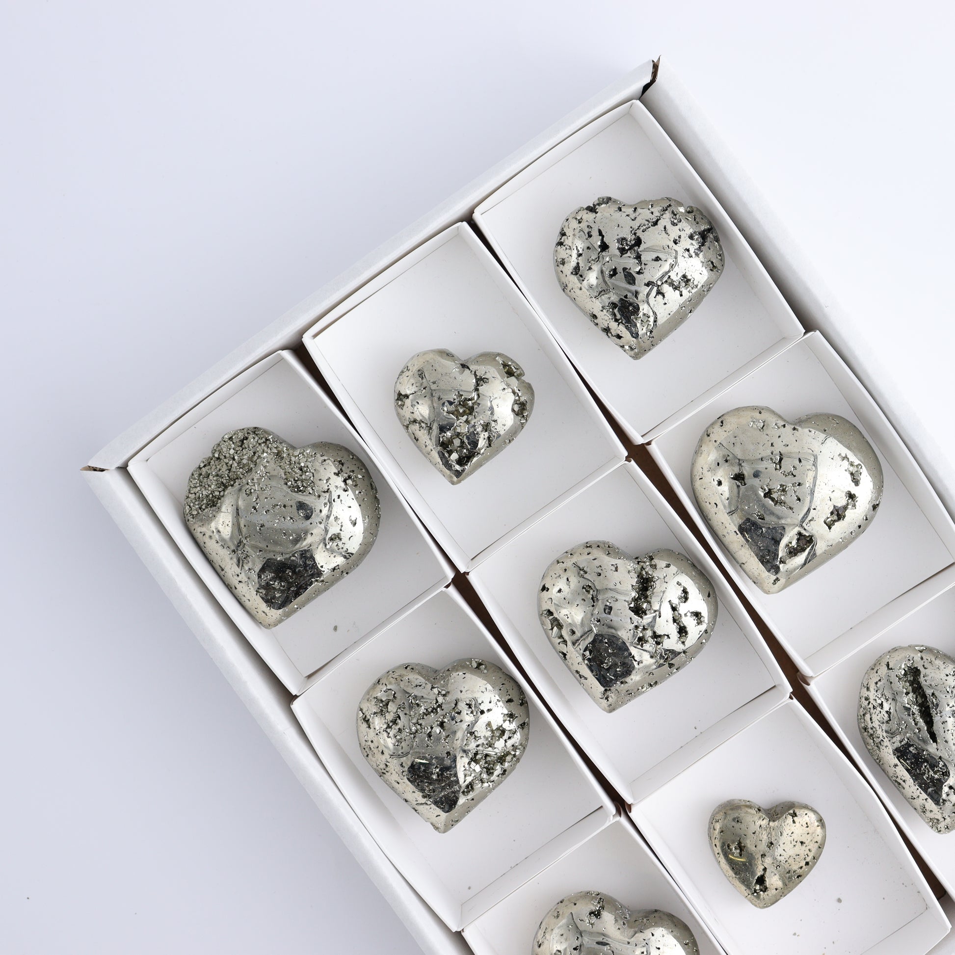 Pyrite Hearts Set of 9 - Expert Wholesale and Supplier of Wholesale Crystals & Bulk Gemstones, ["Hearts","Peru","Pyrite"]