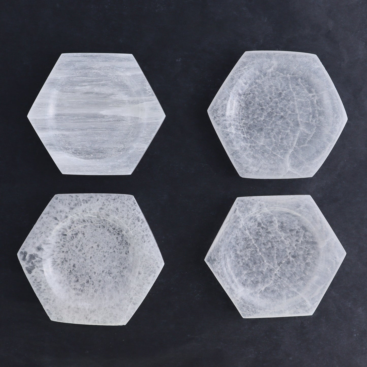 One Selenite (Satin Spar) Hexagon Shallow Bowl 10 cm - Expert Wholesale and Supplier of Wholesale Crystals & Bulk Gemstones, ["Bowls","Hexagon","Morocco","Selenite"]