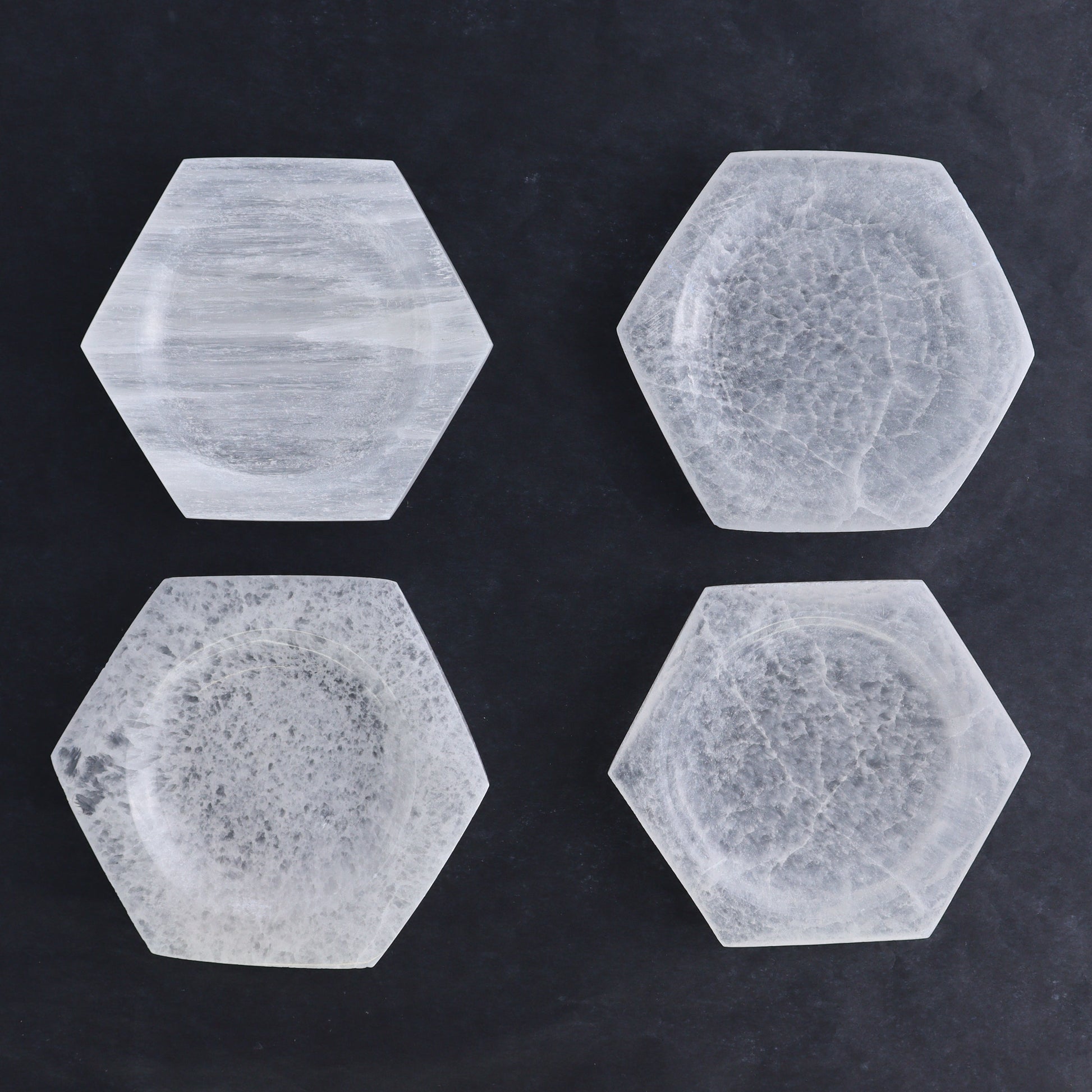 One Selenite (Satin Spar) Hexagon Shallow Bowl 10 cm - Expert Wholesale and Supplier of Wholesale Crystals & Bulk Gemstones, ["Bowls","Hexagon","Morocco","Selenite"]
