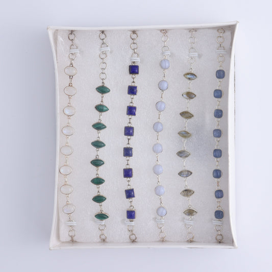 Mixed Gemstones Bracelets Set of 6 - Expert Wholesale and Supplier of Wholesale Crystals & Bulk Gemstones, ["Bracelet","bracelets","close_50","India","sterling silver"]