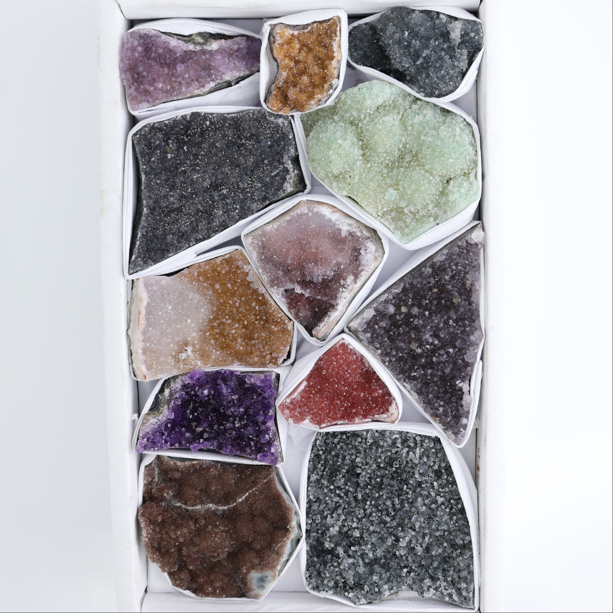 Uruguay Rainbow Amethyst Clusters Flat of 12