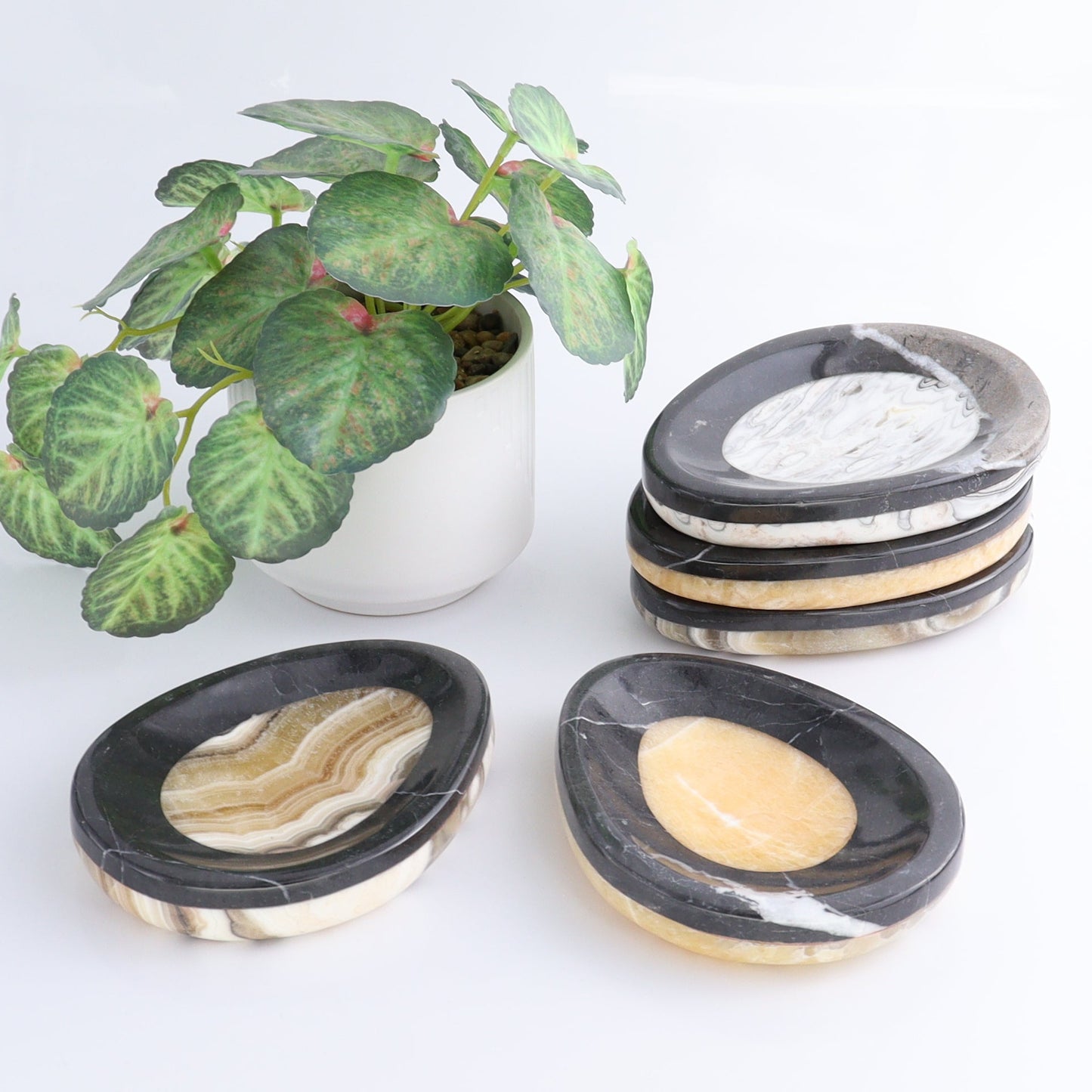 One Mexican Onyx/Calcite with Marble Egg-Shaped Dish - Expert Wholesale and Supplier of Wholesale Crystals & Bulk Gemstones, ["Calcite","Catalog Onyx","close_50","Decorative Dish","Marble","Mexico","onyx"]