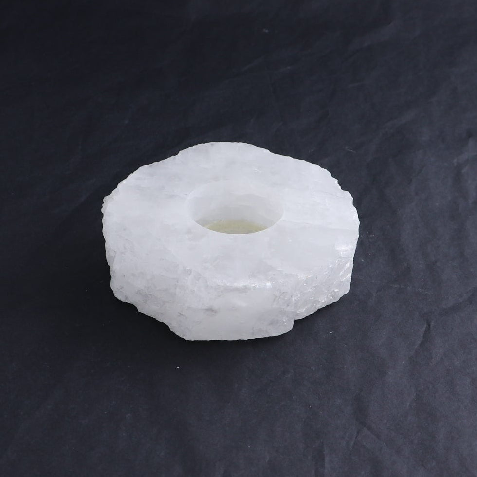 One White Quartz Candle Holder Polished Top