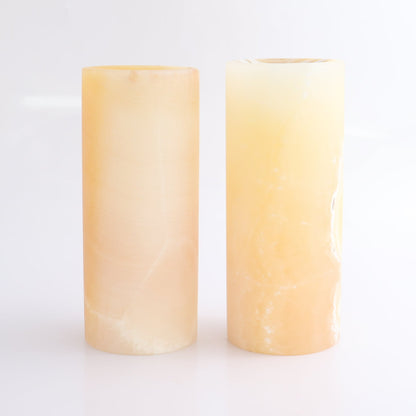 One Medium Flower Vase Mexican Onyx/Calcite Yellow & White