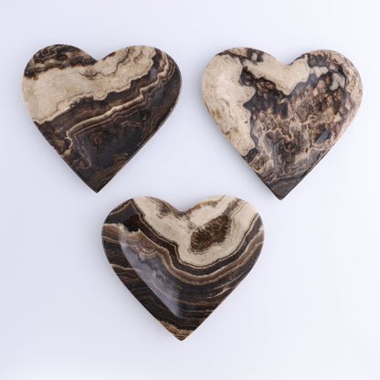 One Mexican Onyx/Calcite Chocolate Heart Dish - Expert Wholesale and Supplier of Wholesale Crystals & Bulk Gemstones, ["Calcite","Catalog Onyx","Decorative Dish","heart","Hearts","Mexico","onyx"]