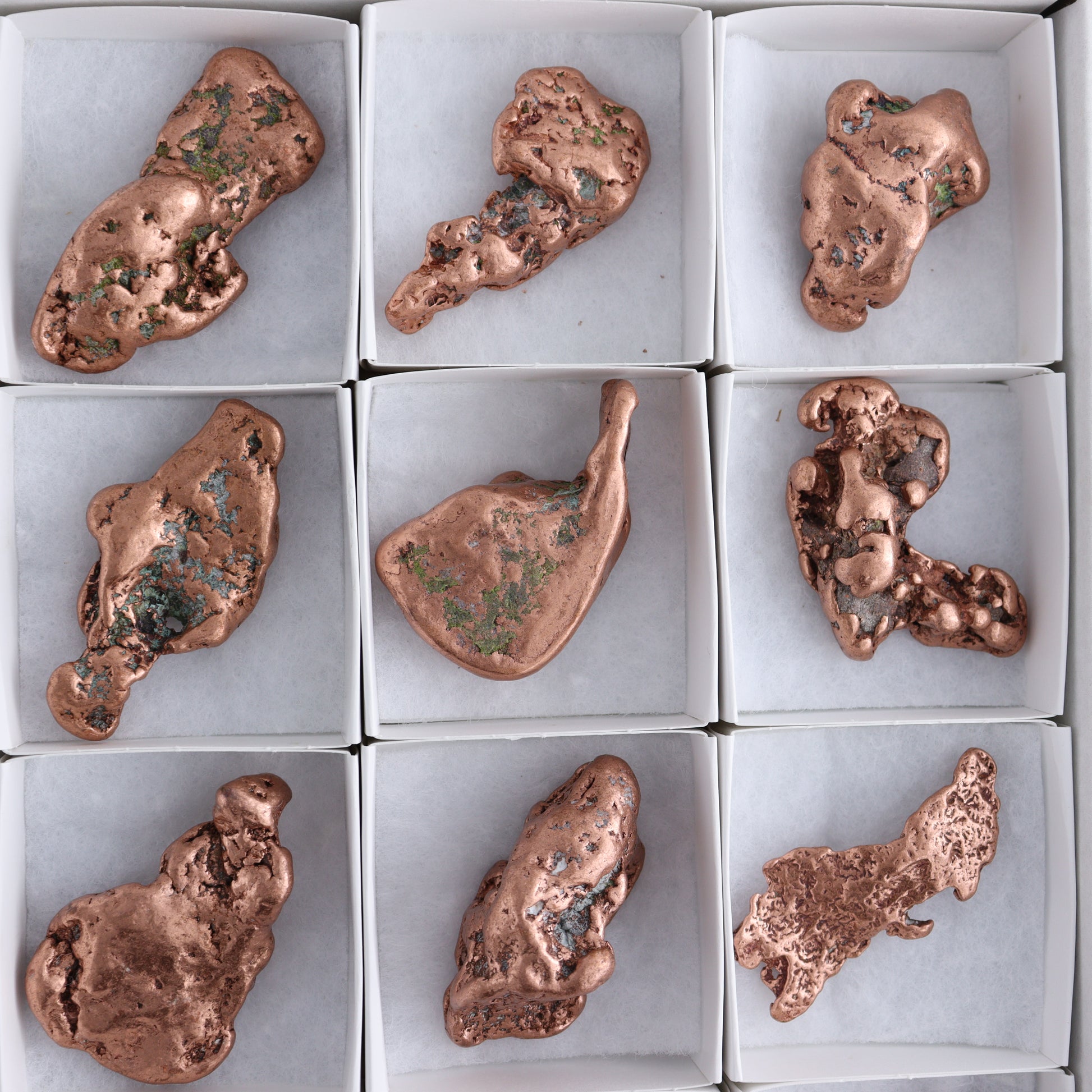 Copper Nuggets Flat of 12 - Expert Wholesale and Supplier of Wholesale Crystals & Bulk Gemstones, ["copper","Copper Nuggets","Freeforms","United States"]