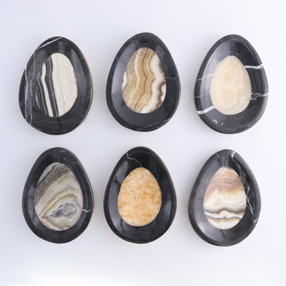 One Mexican Onyx/Calcite with Marble Egg-Shaped Dish - Expert Wholesale and Supplier of Wholesale Crystals & Bulk Gemstones, ["Calcite","Catalog Onyx","close_50","Decorative Dish","Marble","Mexico","onyx"]