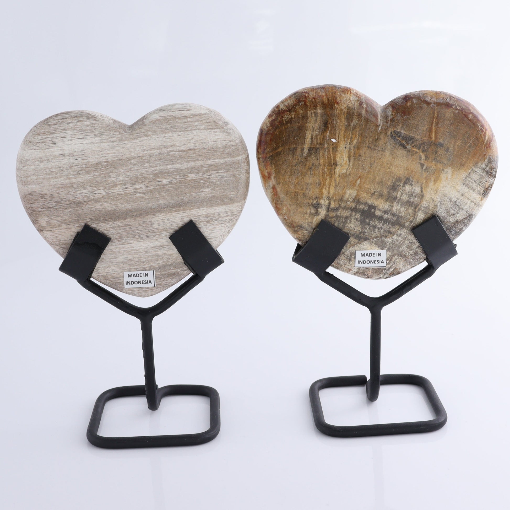 Petrified Wood Hearts with Stands Set of 4 - Expert Wholesale and Supplier of Wholesale Crystals & Bulk Gemstones, ["Hearts","Indonesia","Petrified Wood"]