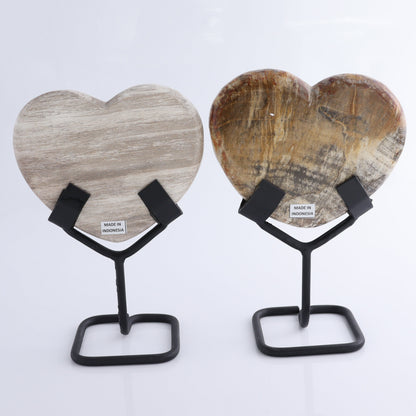 Petrified Wood Hearts with Stands Set of 4 - Expert Wholesale and Supplier of Wholesale Crystals & Bulk Gemstones, ["Hearts","Indonesia","Petrified Wood"]