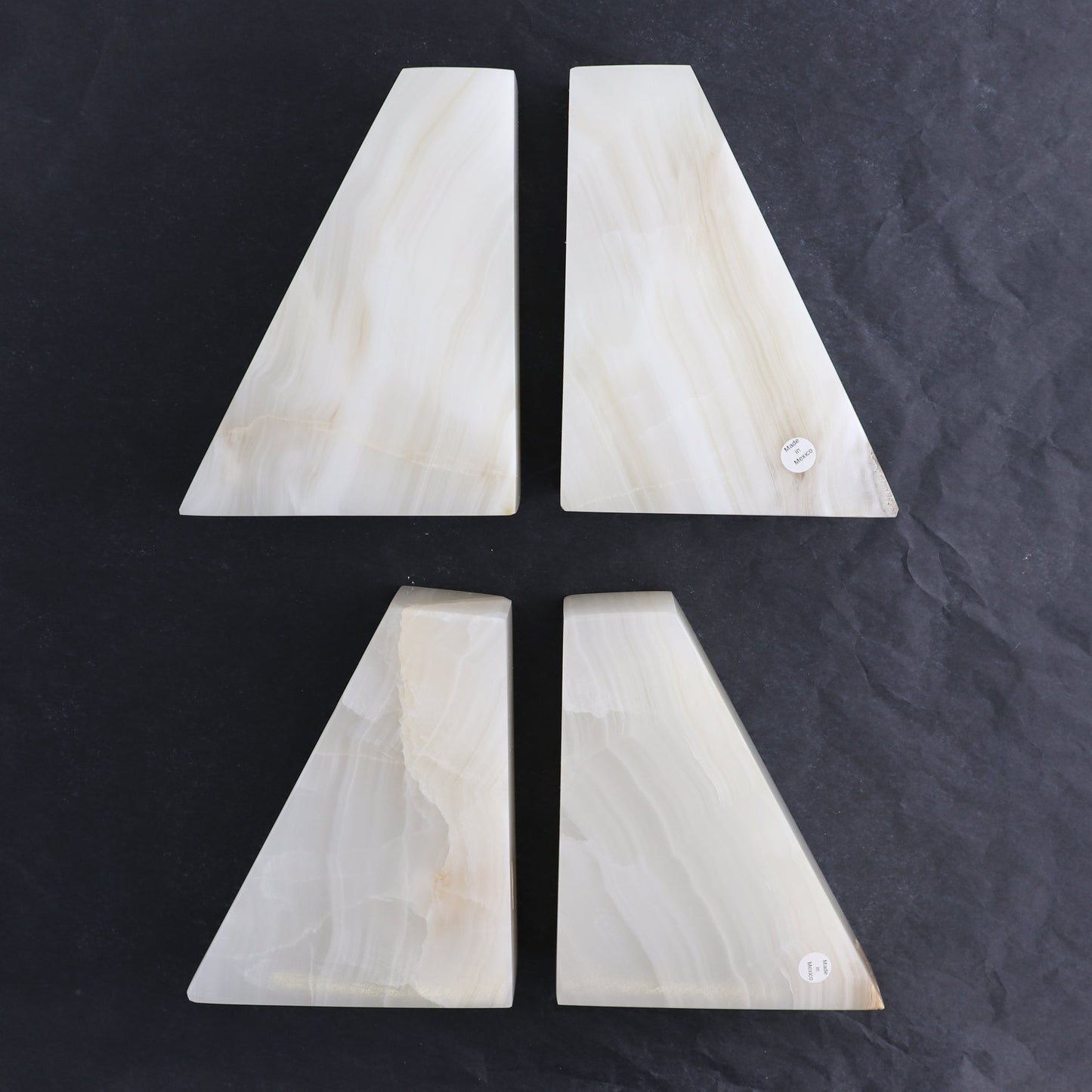 One Pair of Mexican Onyx/Calcite White Polished Bookends