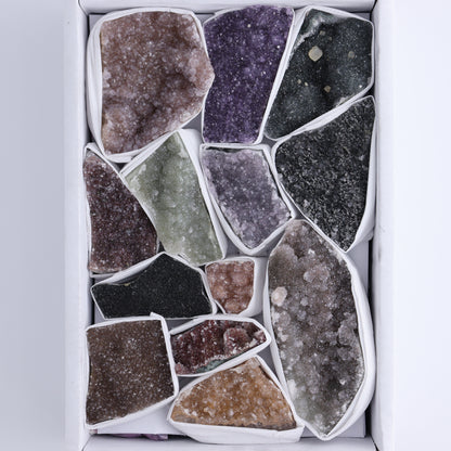 Uruguay Rainbow Amethyst Clusters Flat of 13 - Expert Wholesale and Supplier of Wholesale Crystals & Bulk Gemstones, ["Amethyst","Clusters","Rainbow Amethyst","Sugar Rainbow Amethyst","Uruguay"]