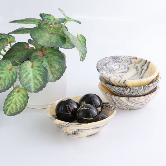 One Bowl (12 cm) Mexican Onyx/Calcite Yellow Zebra Polished