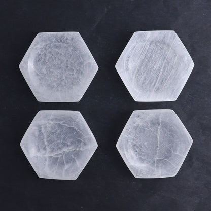 One Selenite (Satin Spar) Hexagon Shallow Bowl 7 cm - Expert Wholesale and Supplier of Wholesale Crystals & Bulk Gemstones, ["Bowls","Hexagon","Morocco","Selenite"]