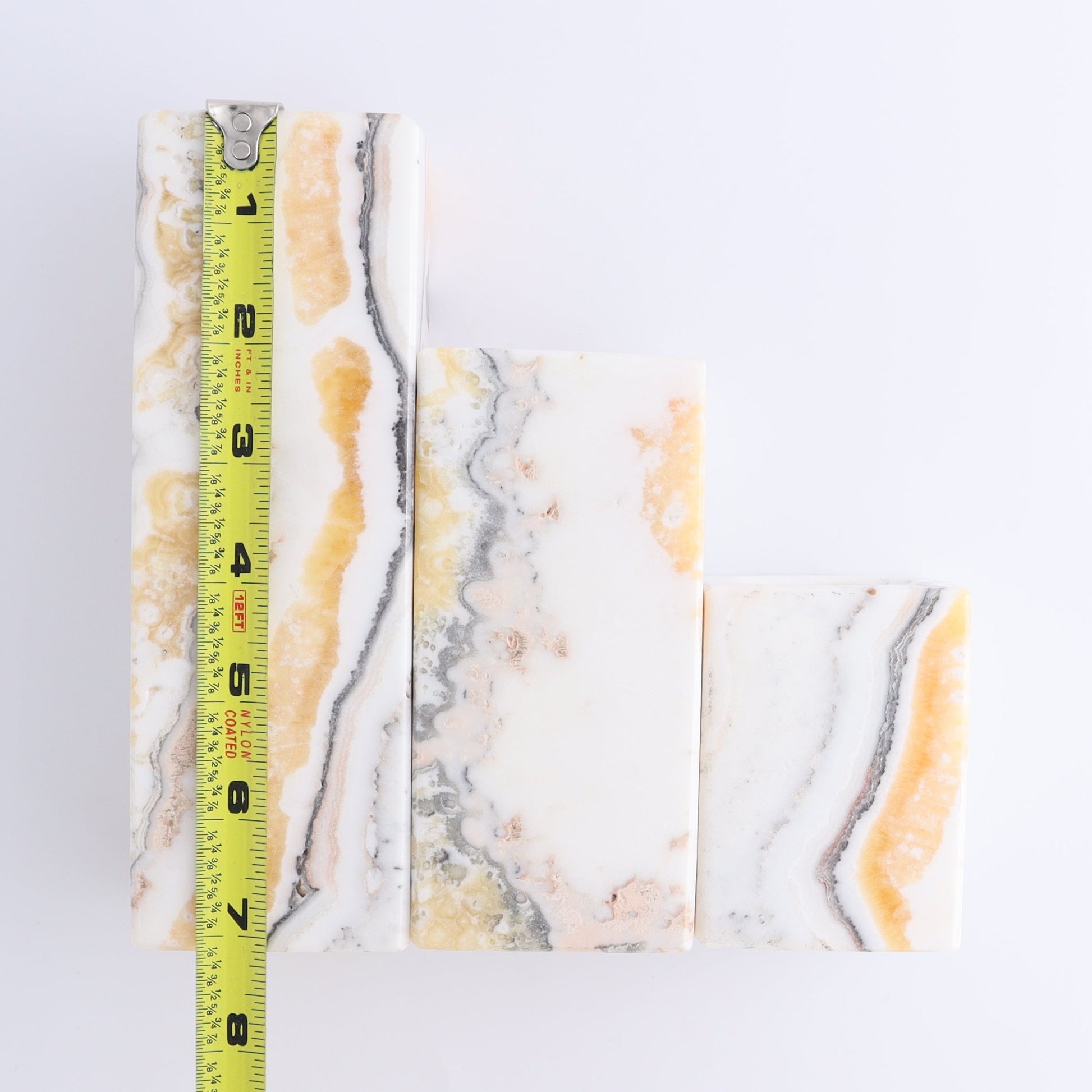 One Candle Holder Mexican Onyx/Calcite Zebra Yellow & White Set of 3 - Expert Wholesale and Supplier of Wholesale Crystals & Bulk Gemstones, ["Calcite","Candle Holder","Catalog Onyx","Mexico","onyx"]