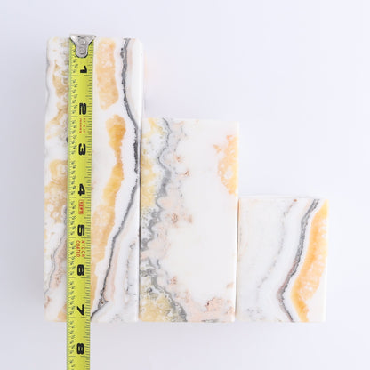 One Candle Holder Mexican Onyx/Calcite Zebra Yellow & White Set of 3 - Expert Wholesale and Supplier of Wholesale Crystals & Bulk Gemstones, ["Calcite","Candle Holder","Catalog Onyx","Mexico","onyx"]