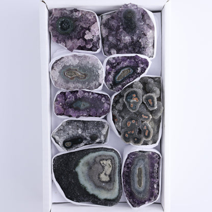 Uruguay Amethyst Clusters with "Eyes" Flat of 9 - Expert Wholesale and Supplier of Wholesale Crystals & Bulk Gemstones, []