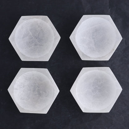 One Selenite (Satin Spar) Hexagon Bowl 10 cm - Expert Wholesale and Supplier of Wholesale Crystals & Bulk Gemstones, ["Bowls","Hexagon","Morocco","Selenite"]