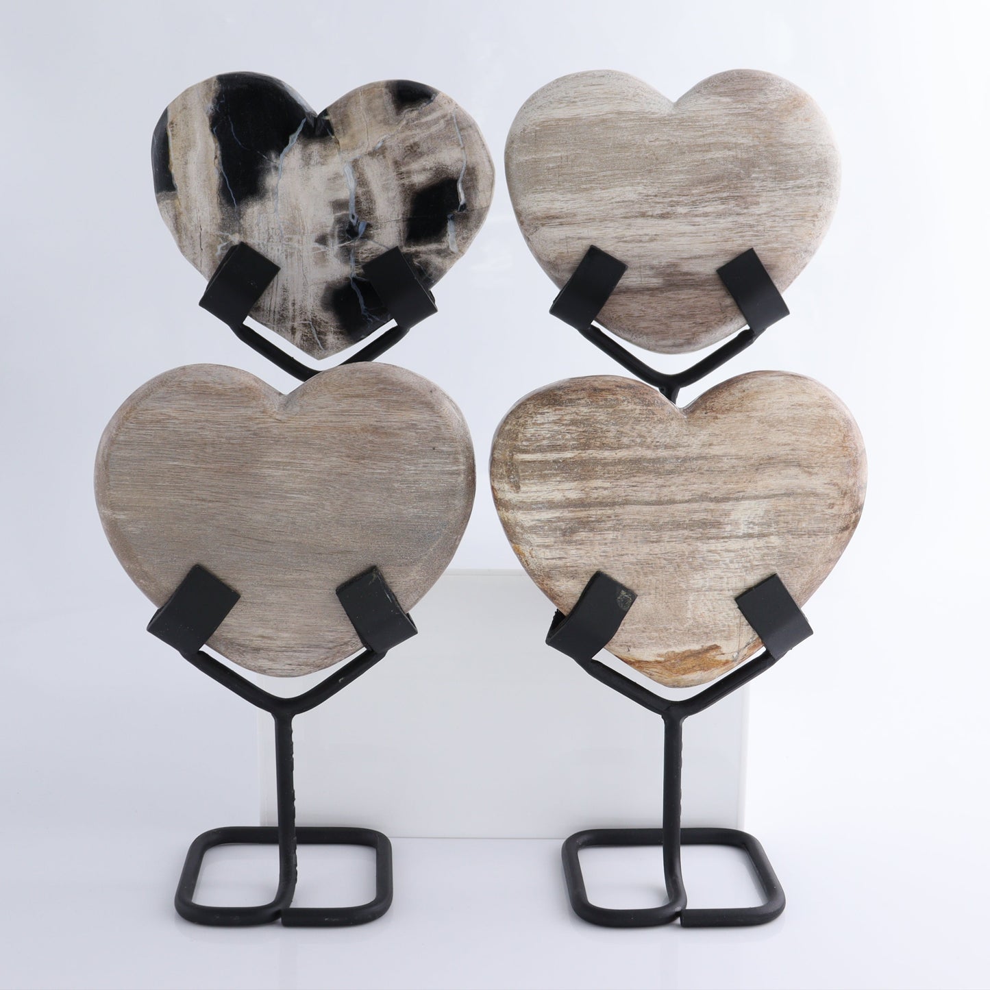 Petrified Wood Hearts with Stands Set of 4 - Expert Wholesale and Supplier of Wholesale Crystals & Bulk Gemstones, ["Hearts","Indonesia","Petrified Wood"]