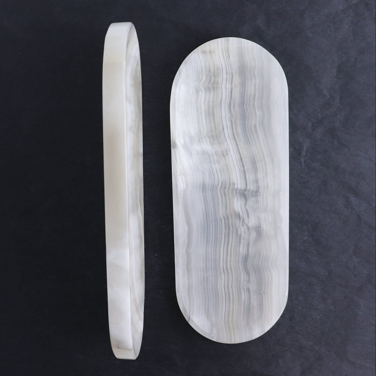 One Oval Dish Mexican Onyx/Calcite White & Grey