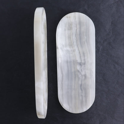 One Oval Dish Mexican Onyx/Calcite White & Grey
