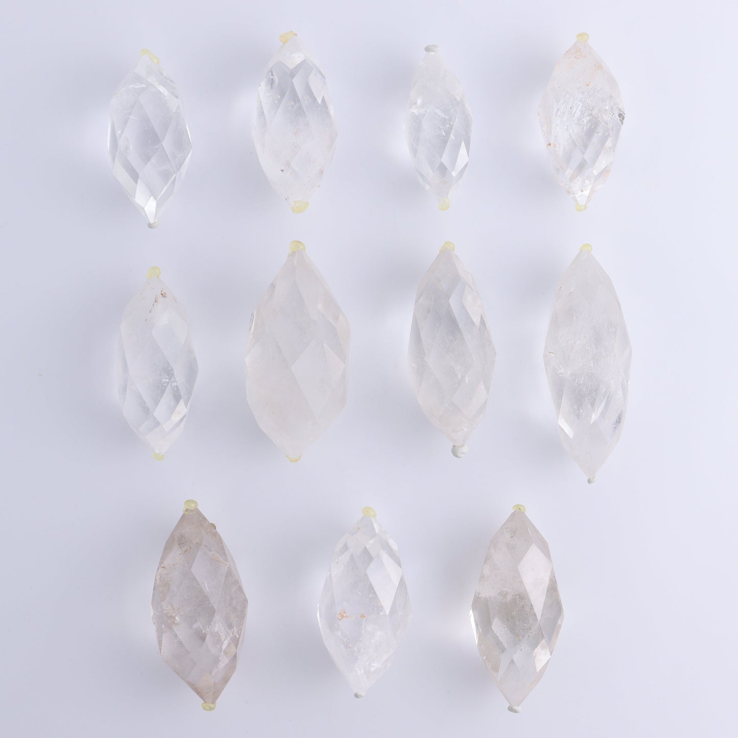 Quartz Faceted Double Points Set of 11 - Expert Wholesale and Supplier of Wholesale Crystals & Bulk Gemstones, ["Brazil","Clear Quartz","Mixed Carvings","Quartz"]