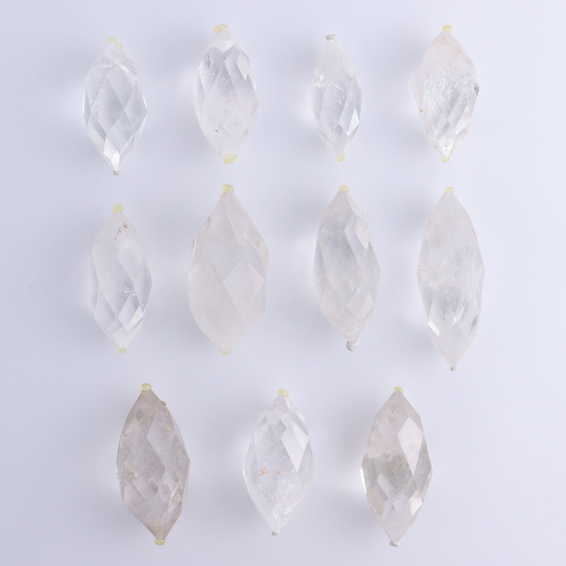 Quartz Faceted Double Points Set of 11 - Expert Wholesale and Supplier of Wholesale Crystals & Bulk Gemstones, ["Brazil","Clear Quartz","Mixed Carvings","Quartz"]